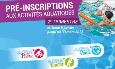Pré-inscriptions ouvertes pour les activités aquatiques du 2e trimestre Pré-inscriptions ouvertes pour les activités aquatiques du 2e trimestre