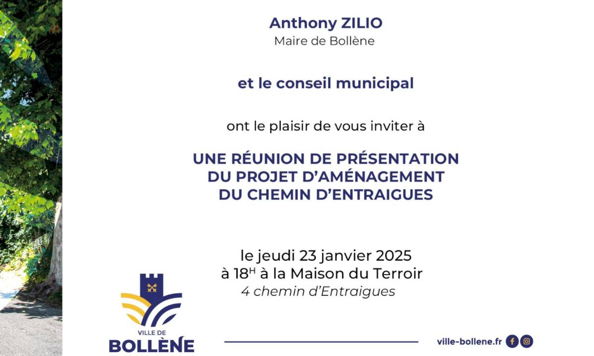 Invitation à la réunion de présentation du projet d'aménagement du chemin d'Entraigues