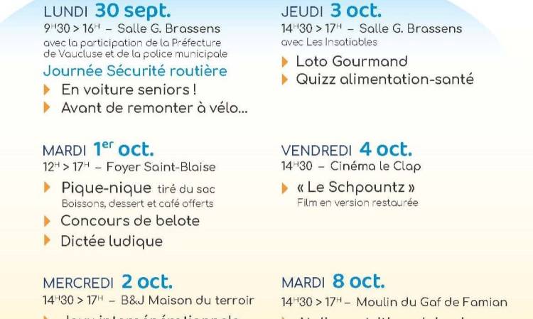 SAVE THE DATE : Semaine Bleue du 30 septembre au 8 octobre