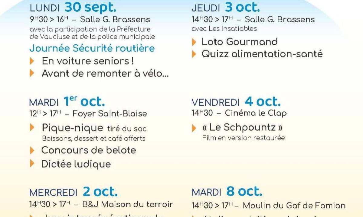 SAVE THE DATE : Semaine Bleue du 30 septembre au 8 octobre