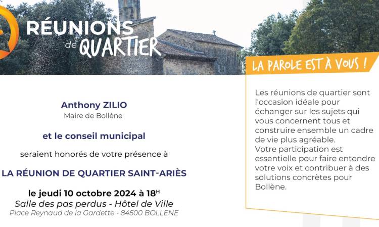 Prochaine réunion de quartier – Quartier Saint-Ariès