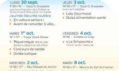 Semaine Bleue : elle démarre demain pour deux semaines Semaine Bleue : elle démarre demain pour deux semaines