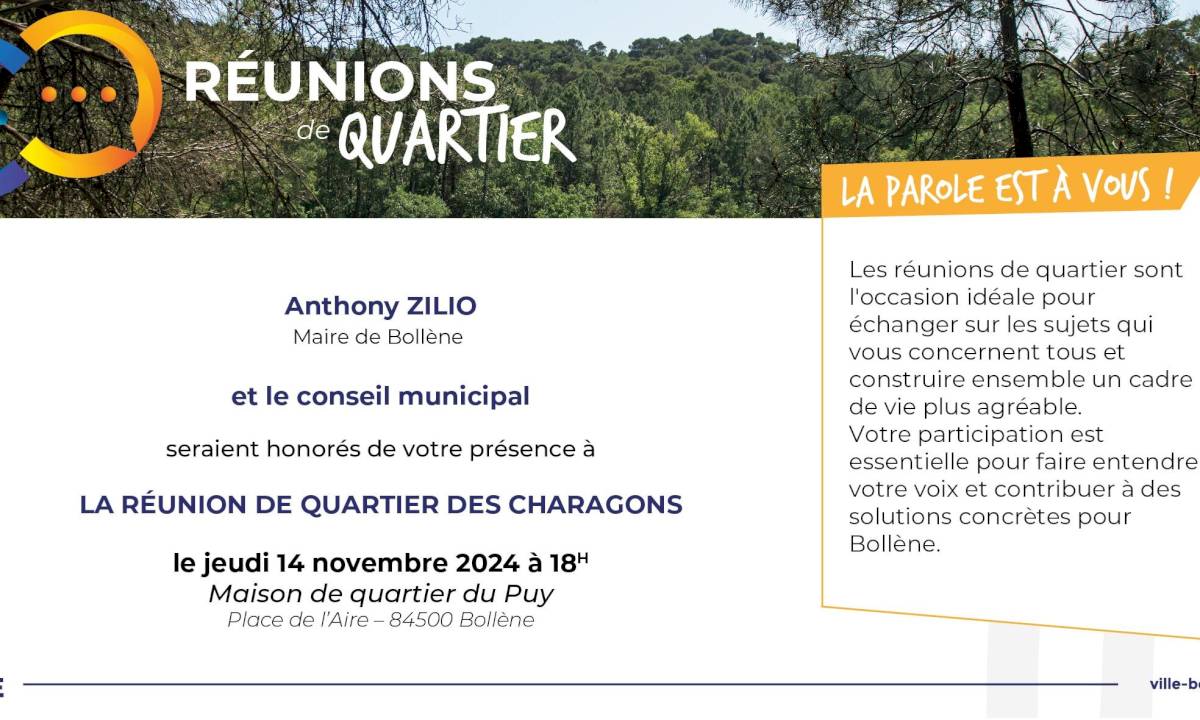 Prochaine réunion de quartier – Quartier des Charagons